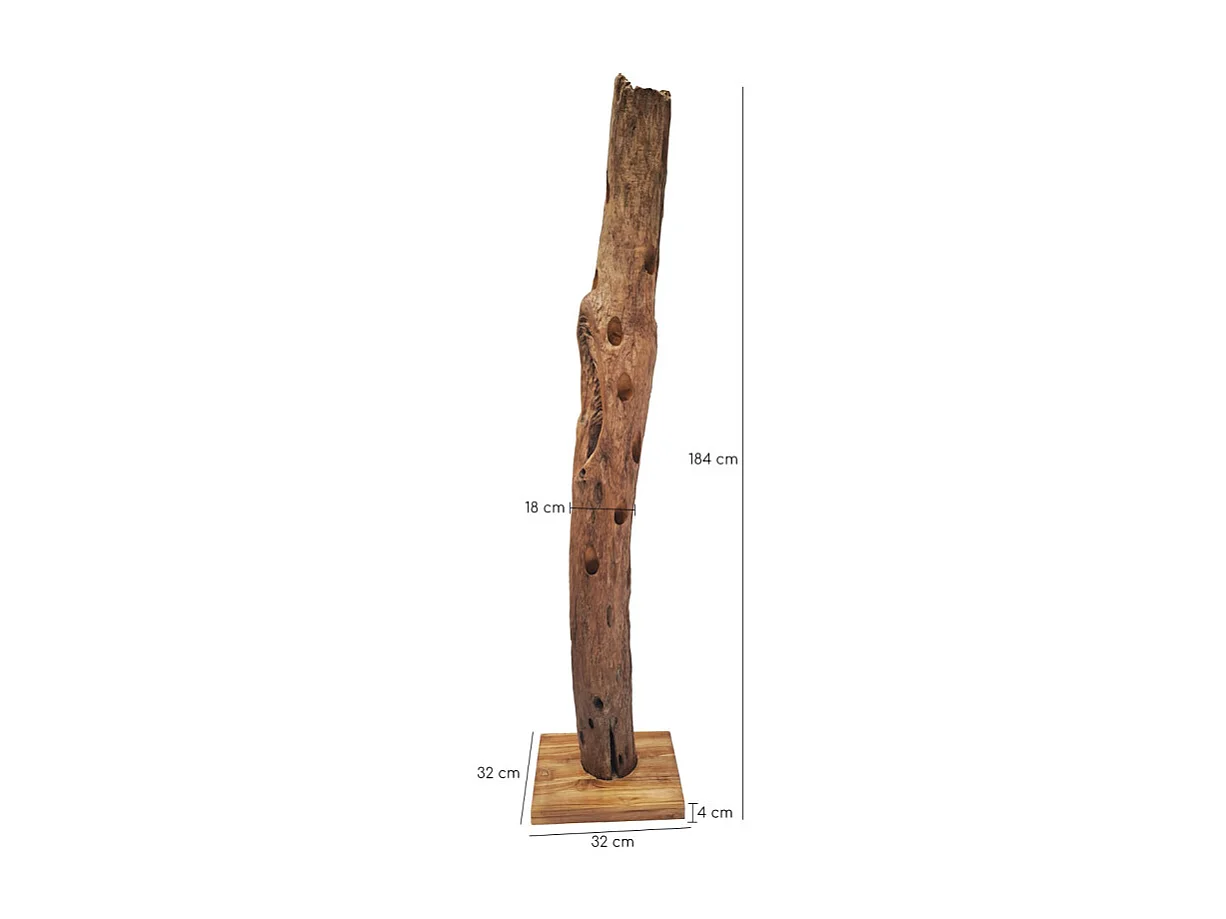 Range-bouteilles tronc d'arbre en teck 184 cm socle carré - TOKELA