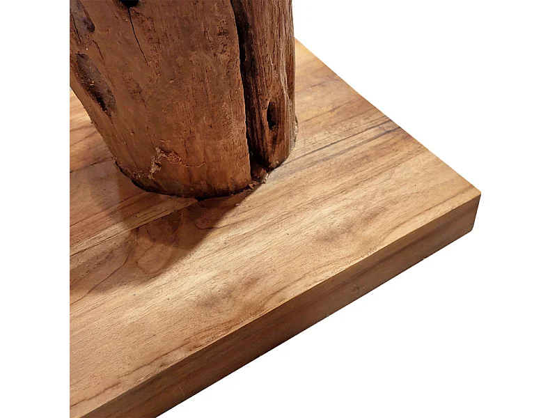 Range-bouteilles tronc d'arbre en teck 184 cm socle carré - TOKELA