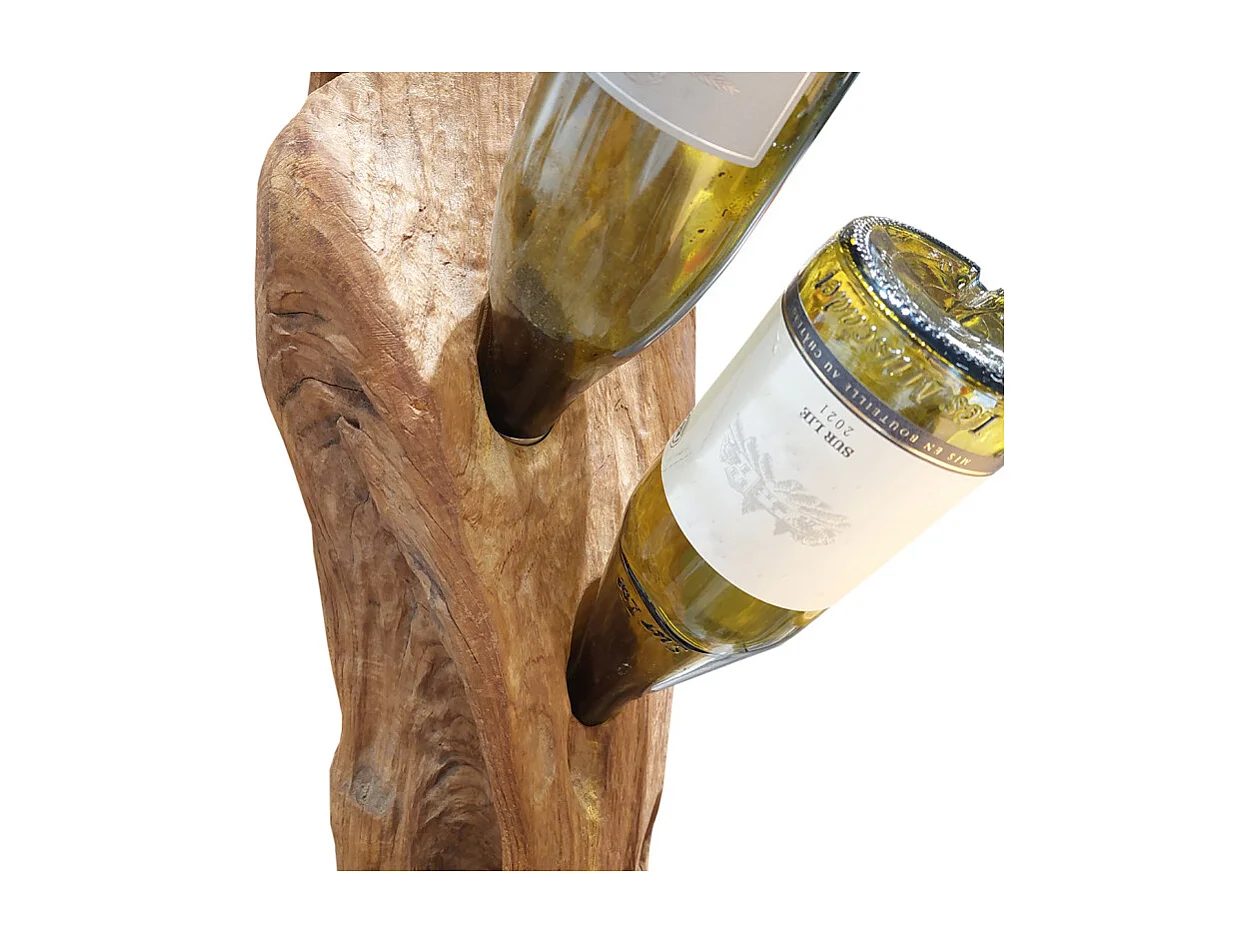 Range-bouteilles tronc d'arbre en teck 184 cm socle carré - TOKELA