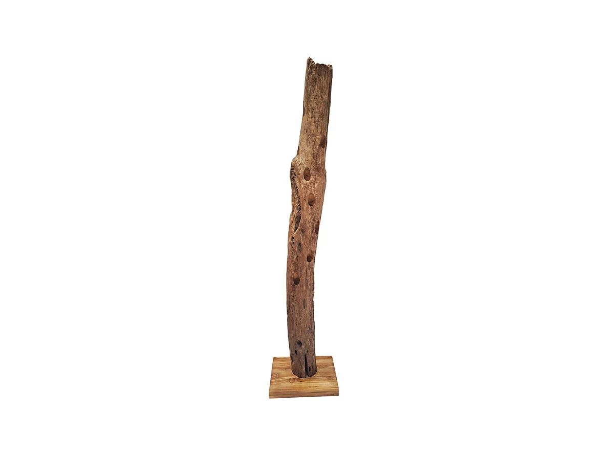 Range-bouteilles tronc d'arbre en teck 184 cm socle carré - TOKELA