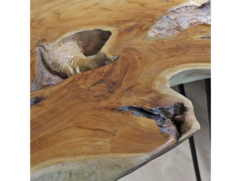 Table de bar L.163 cm en bois de teck et 3 pieds métal noir - GEPETTO