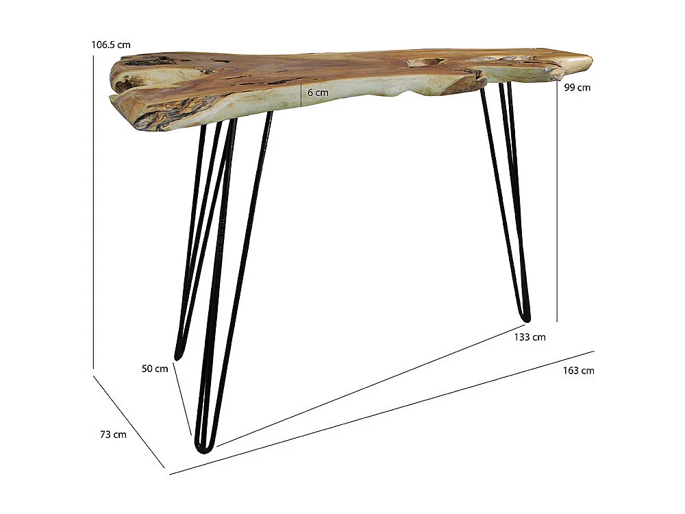 Table de bar L.163 cm en bois de teck et 3 pieds métal noir - GEPETTO