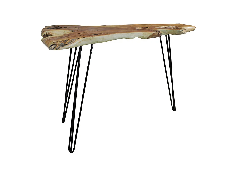 Table de bar L.163 cm en bois de teck et 3 pieds métal noir - GEPETTO