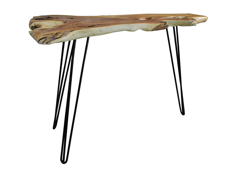 Table de bar L.163 cm en bois de teck et 3 pieds métal noir - GEPETTO