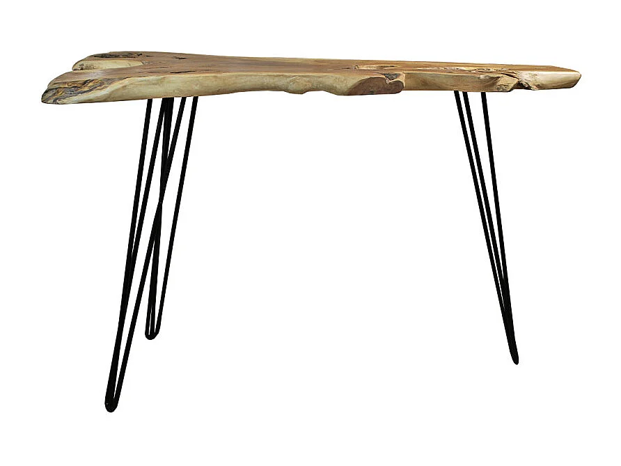 Table de bar L.163 cm en bois de teck et 3 pieds métal noir - GEPETTO
