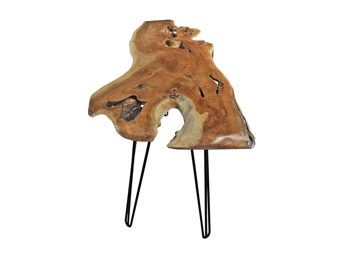 Table de bar L.163 cm en bois de teck et 3 pieds métal noir - GEPETTO