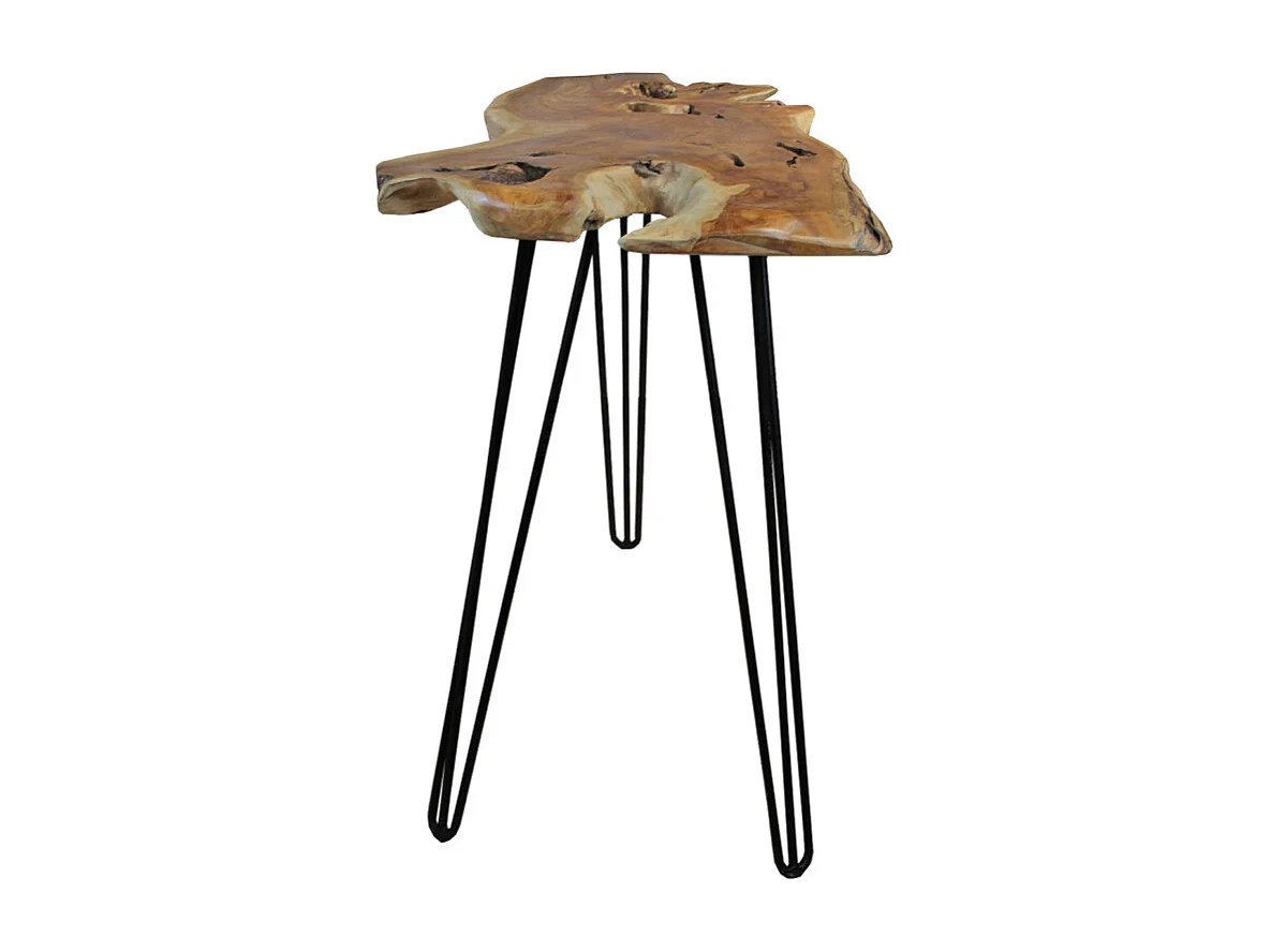 Table de bar L.163 cm en bois de teck et 3 pieds métal noir - GEPETTO