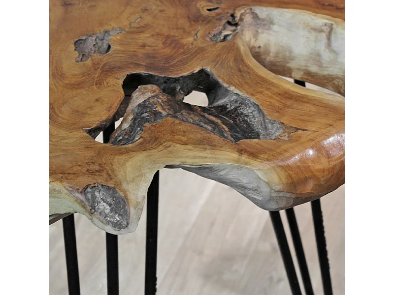 Table de bar L.163 cm en bois de teck et 3 pieds métal noir - GEPETTO