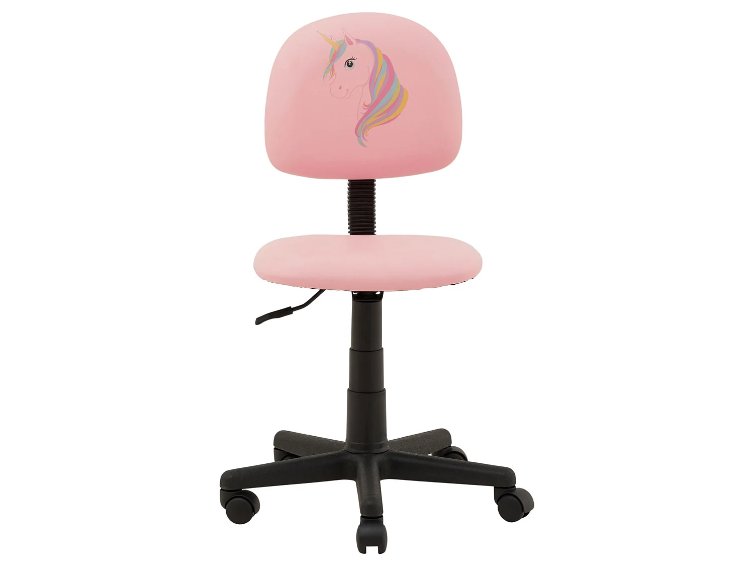 Chaise de bureau pour enfant UNICORN fauteuil pivotant sans accoudoirs hauteur réglable, en synthétique rose avec motif licorne
