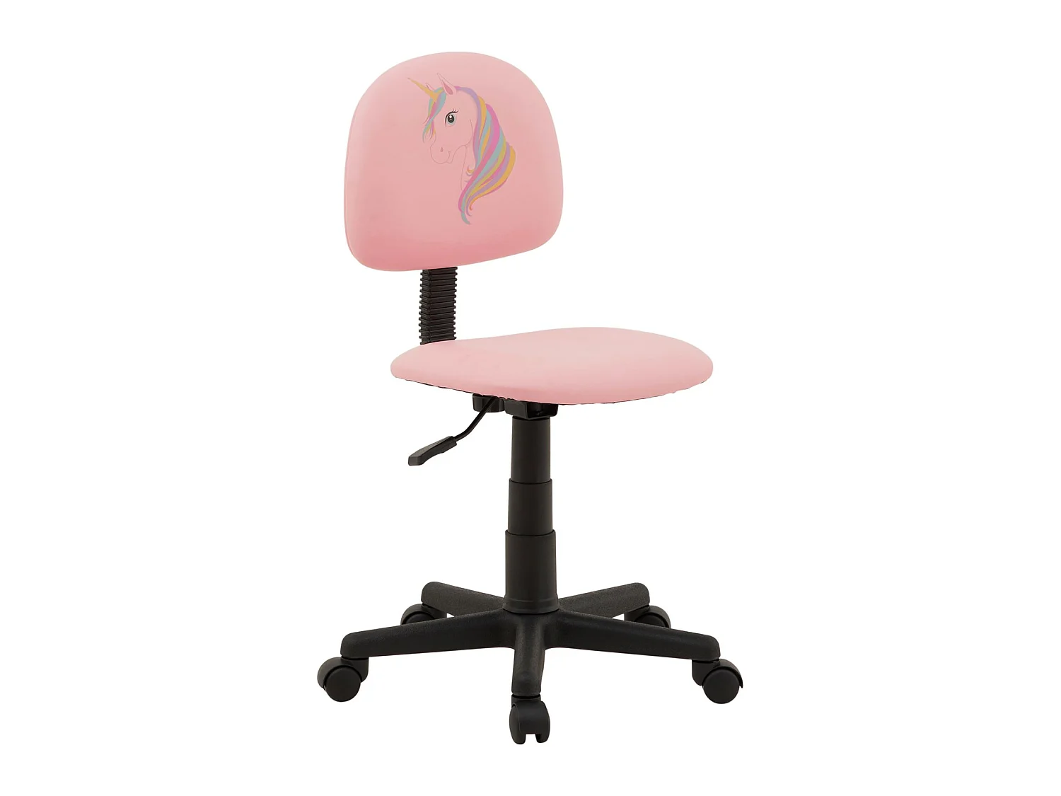 Chaise de bureau pour enfant UNICORN fauteuil pivotant sans accoudoirs hauteur réglable, en synthétique rose avec motif licorne