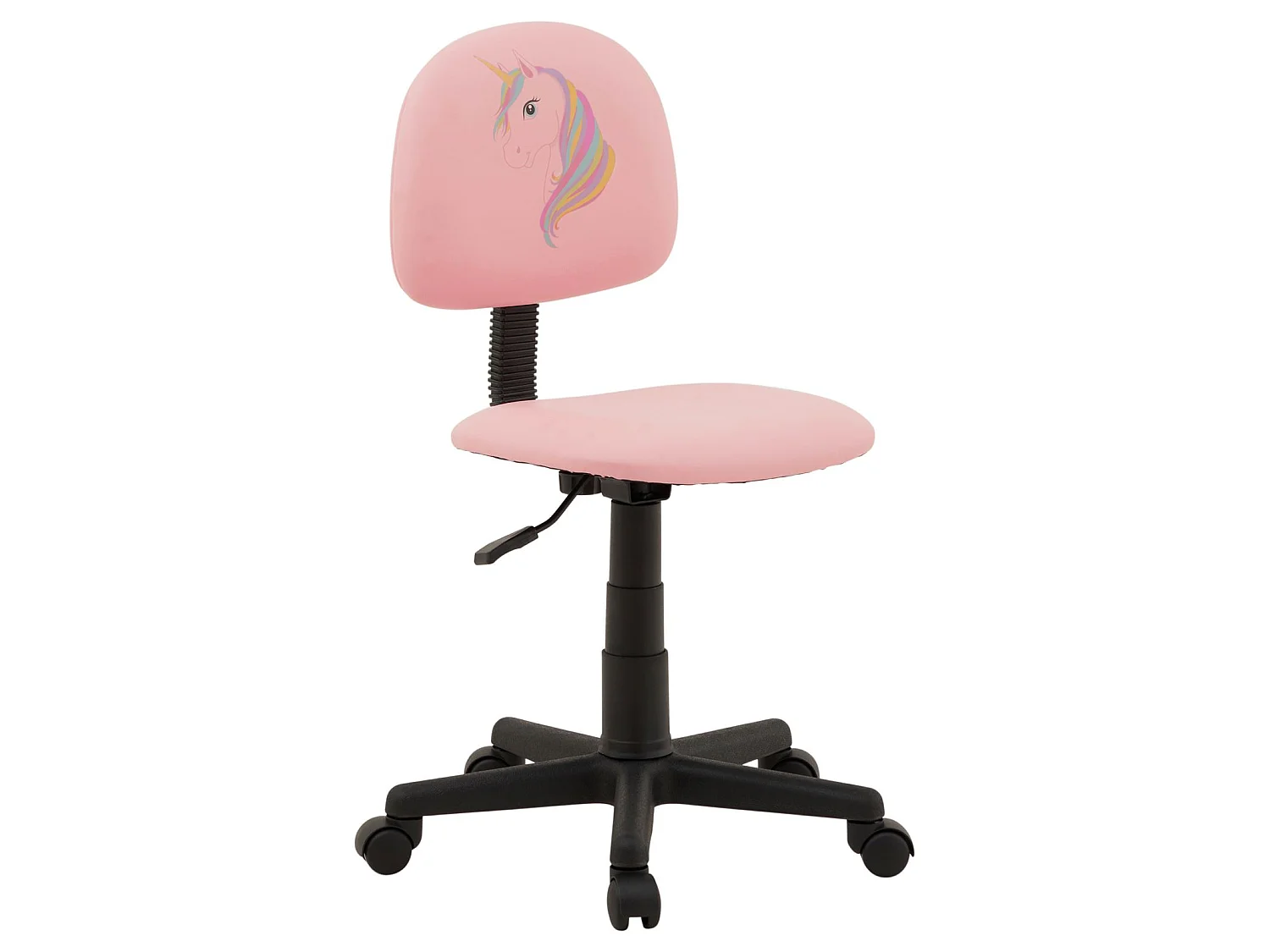 Chaise de bureau pour enfant UNICORN fauteuil pivotant sans accoudoirs hauteur réglable, en synthétique rose avec motif licorne