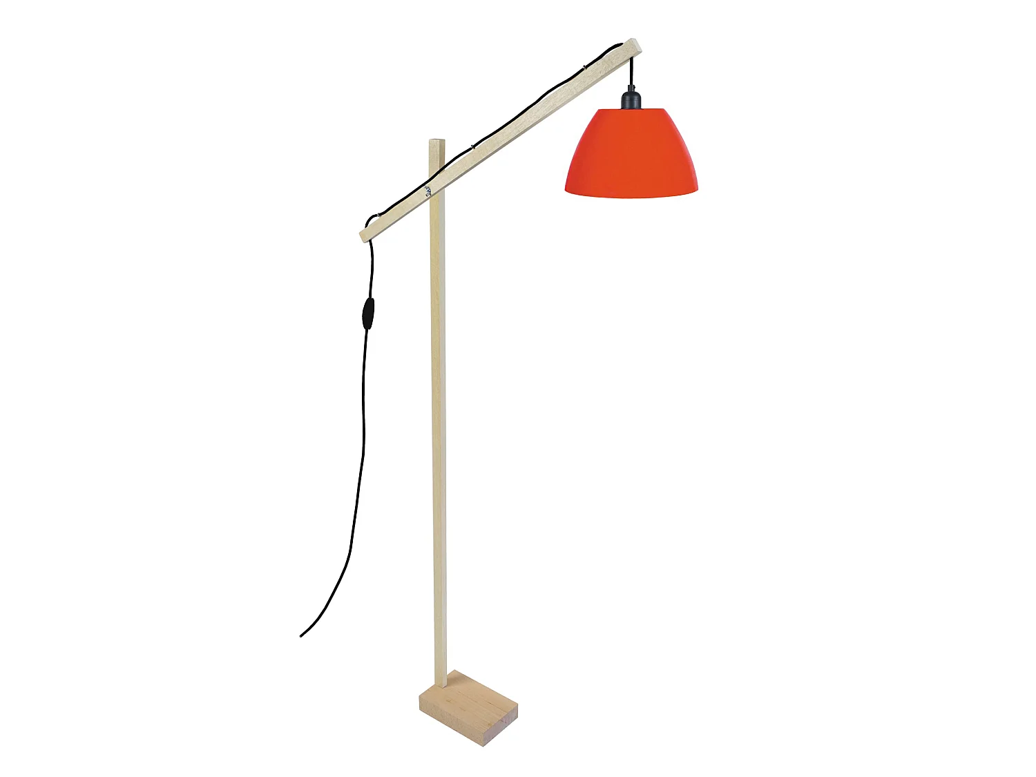 PILORI POLYCONE - lampadaire liseuse articulé bois naturel et orange