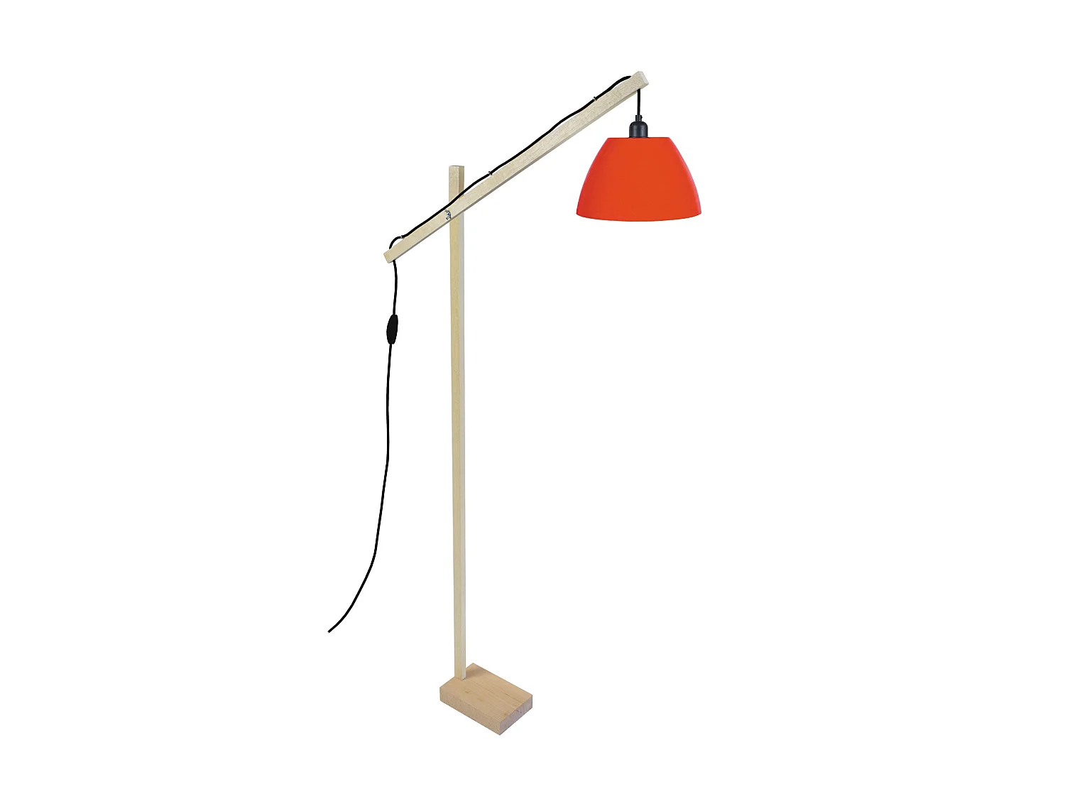 PILORI POLYCONE - lampadaire liseuse articulé bois naturel et orange