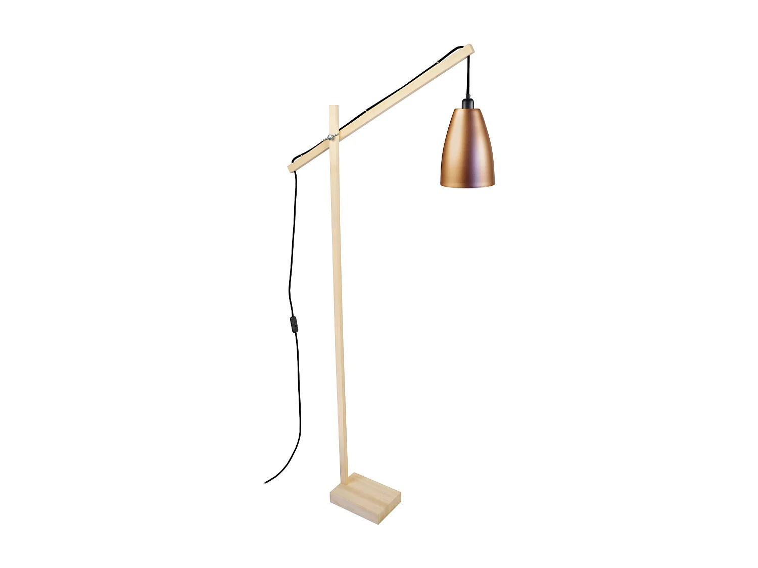 PILORI LARSEN - lampadaire liseuse articulé bois naturel et cuivre
