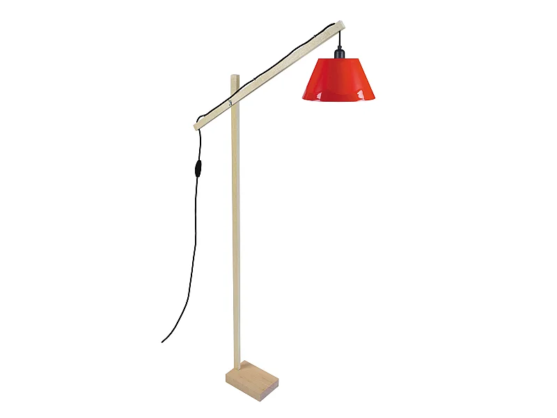 PILORI POLYCONE - lampadaire liseuse articulé bois naturel et rouge