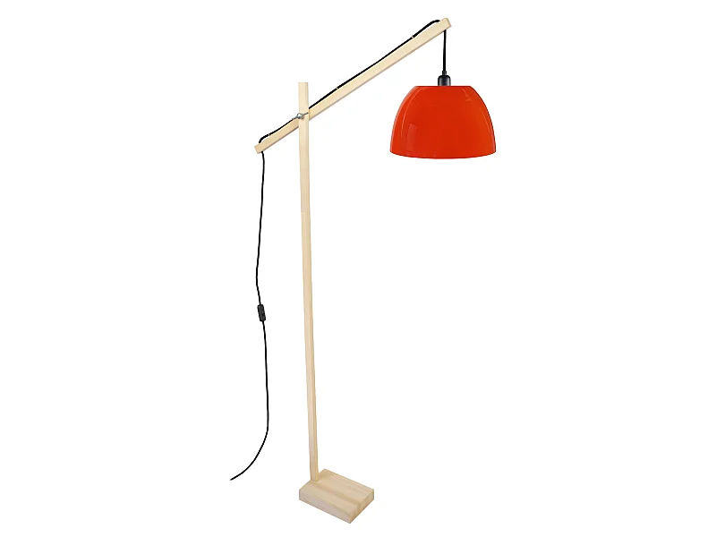 PILORI PLEXI - lampadaire liseuse articulé bois naturel et rouge