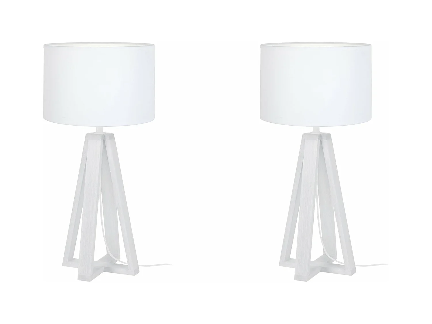 Pair de Lampes de chevet, colonne bois  blanc 49 cm.