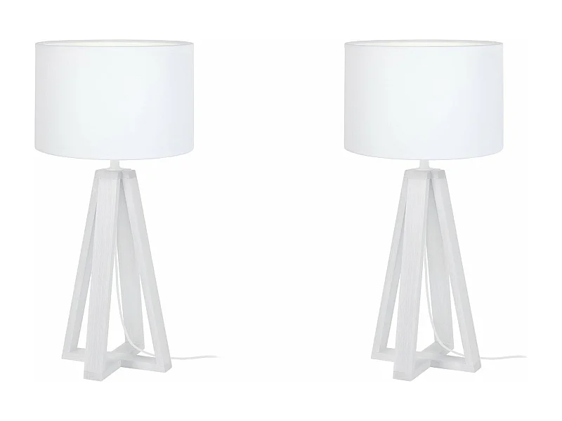 Pair de Lampes de chevet, colonne bois  blanc 49 cm.