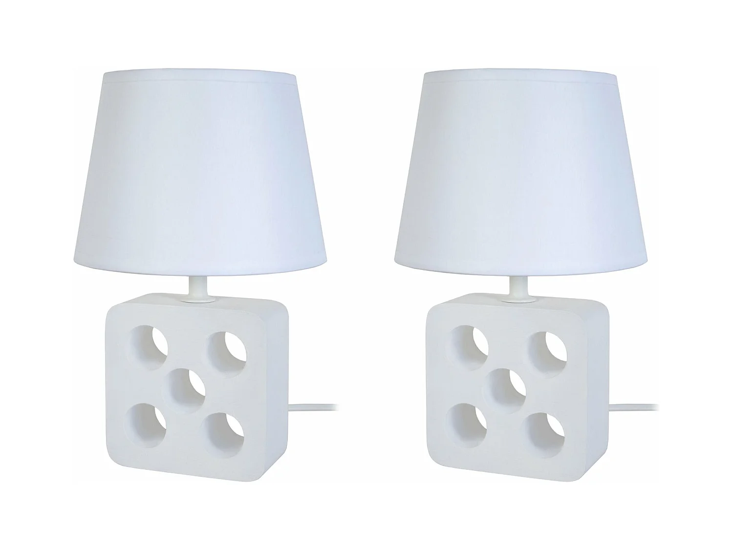 Pair de Lampes de chevet carré bois  bois 5 trous, blanc 25,5 cm.