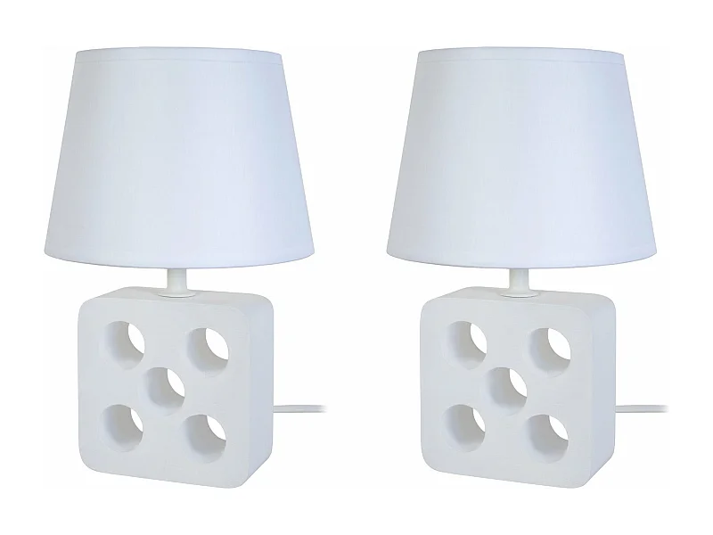 Pair de Lampes de chevet carré bois  bois 5 trous, blanc 25,5 cm.