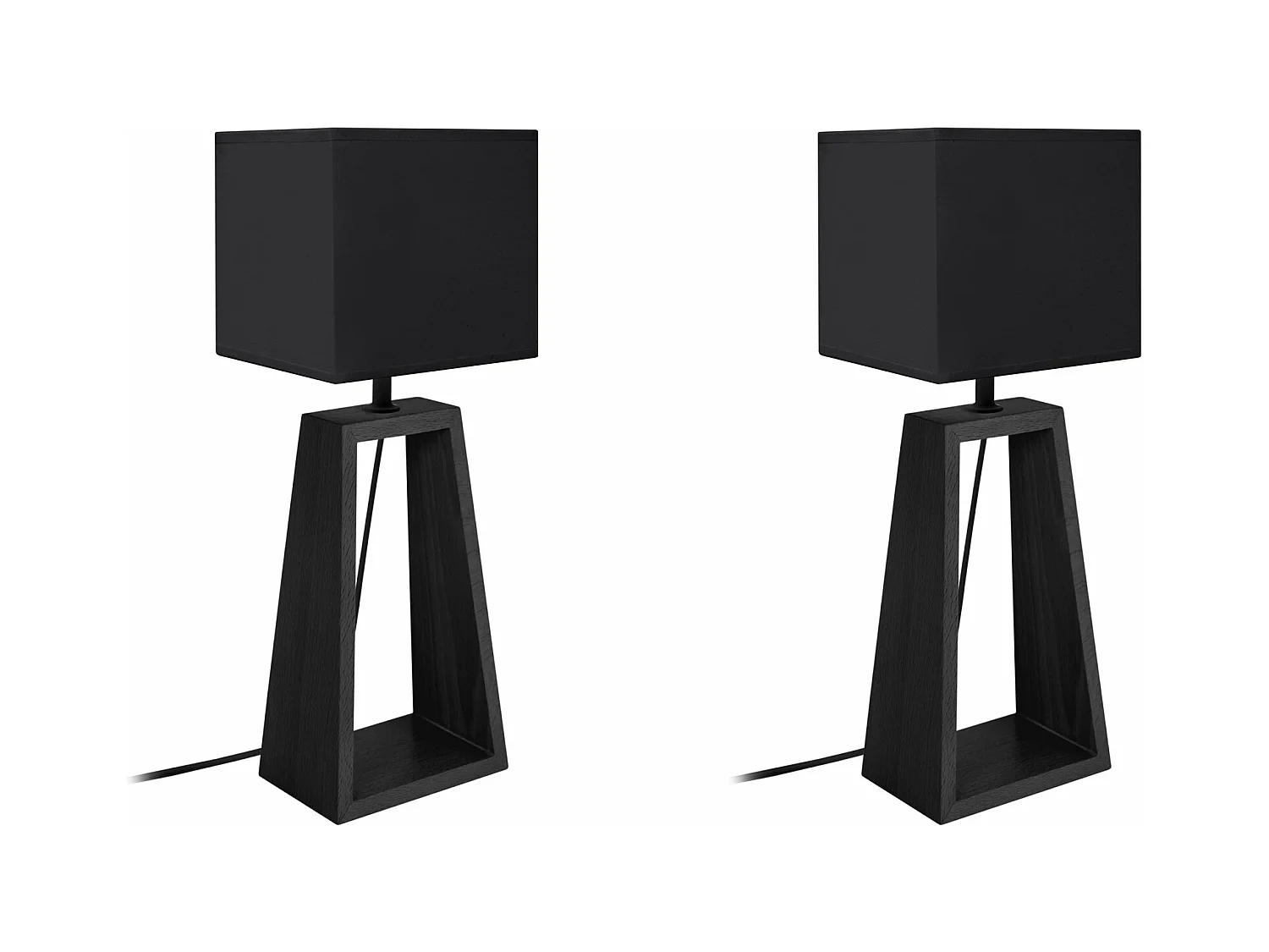 Pair de Lampes de chevet colonne bois  noir 49 cm.