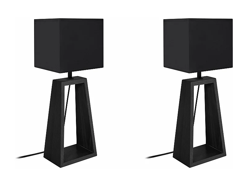 Pair de Lampes de chevet colonne bois  noir 49 cm.