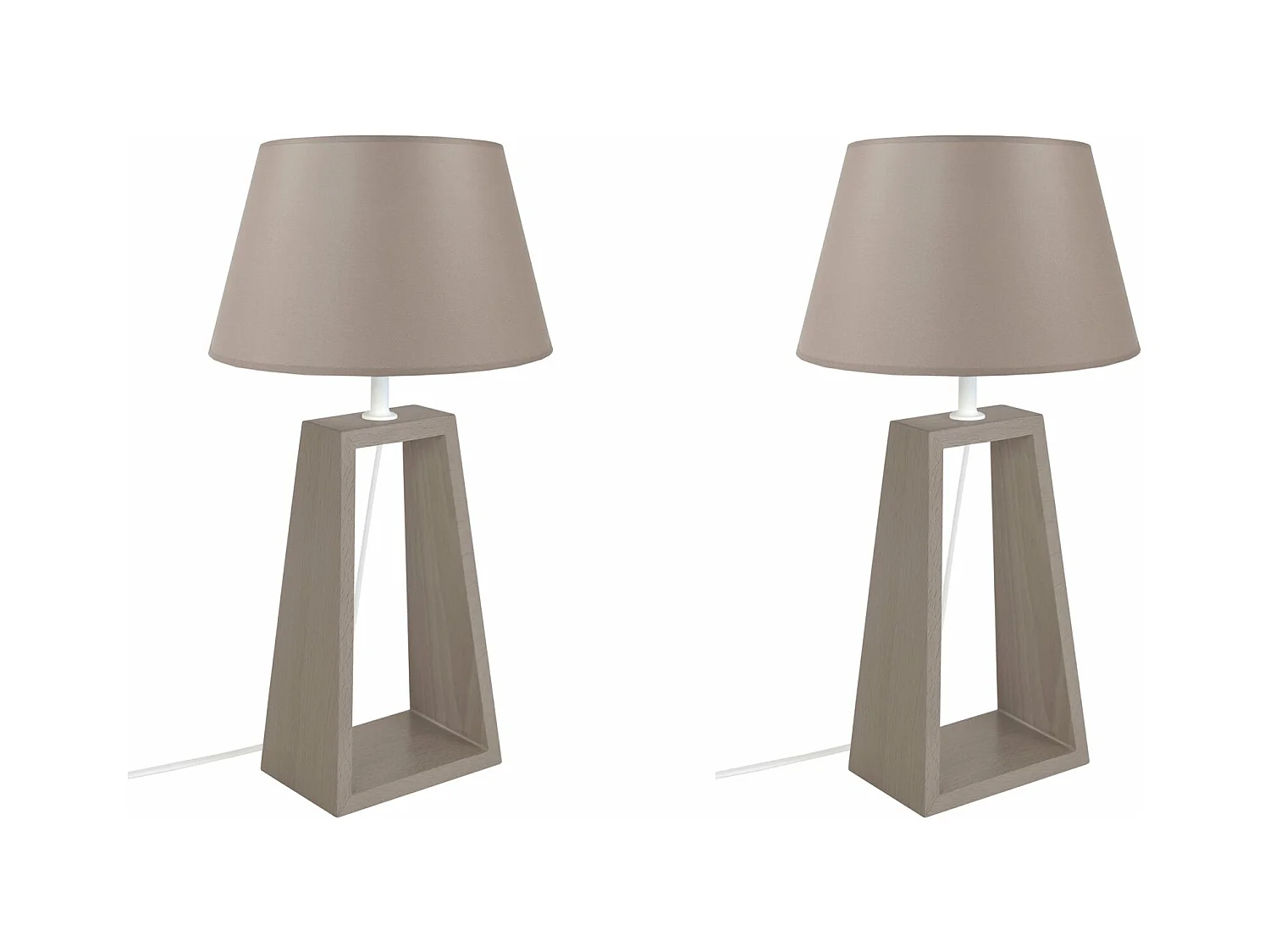 Pair de Lampes de chevet colonne bois,  taupe 49 cm.