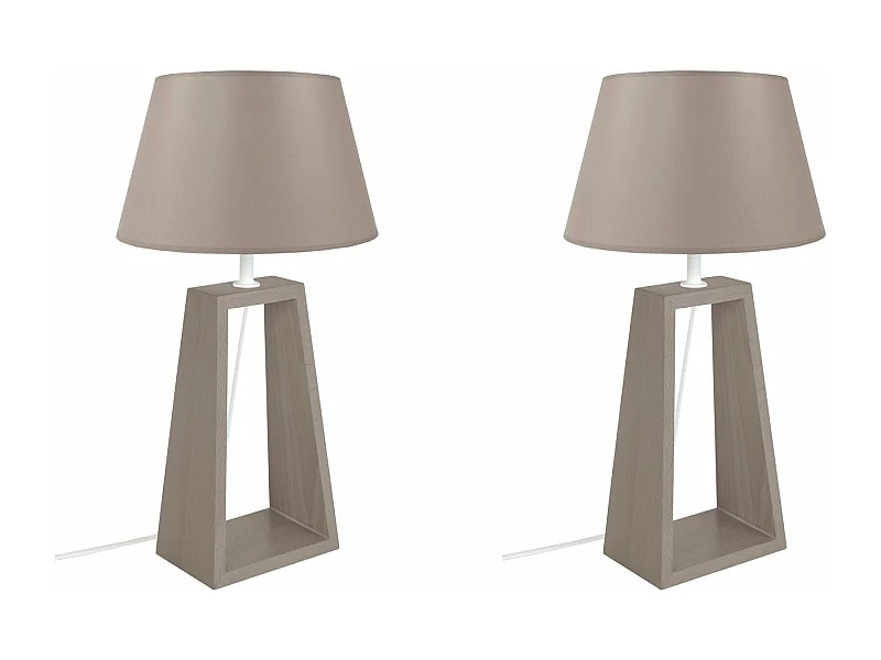 Pair de Lampes de chevet colonne bois,  taupe 49 cm.