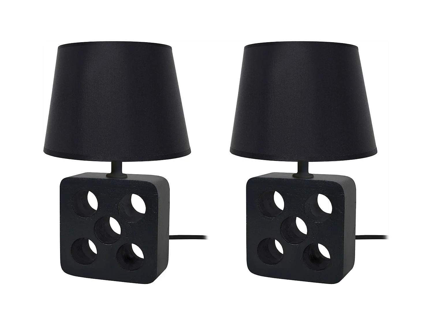 Pair de Lampes de chevet carré bois  bois 5 trous, noir 25,5 cm.