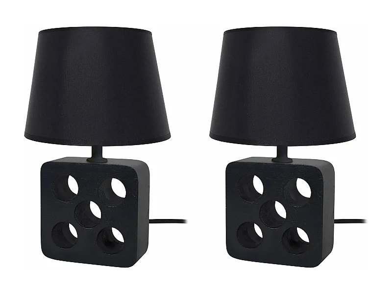 Pair de Lampes de chevet carré bois  bois 5 trous, noir 25,5 cm.