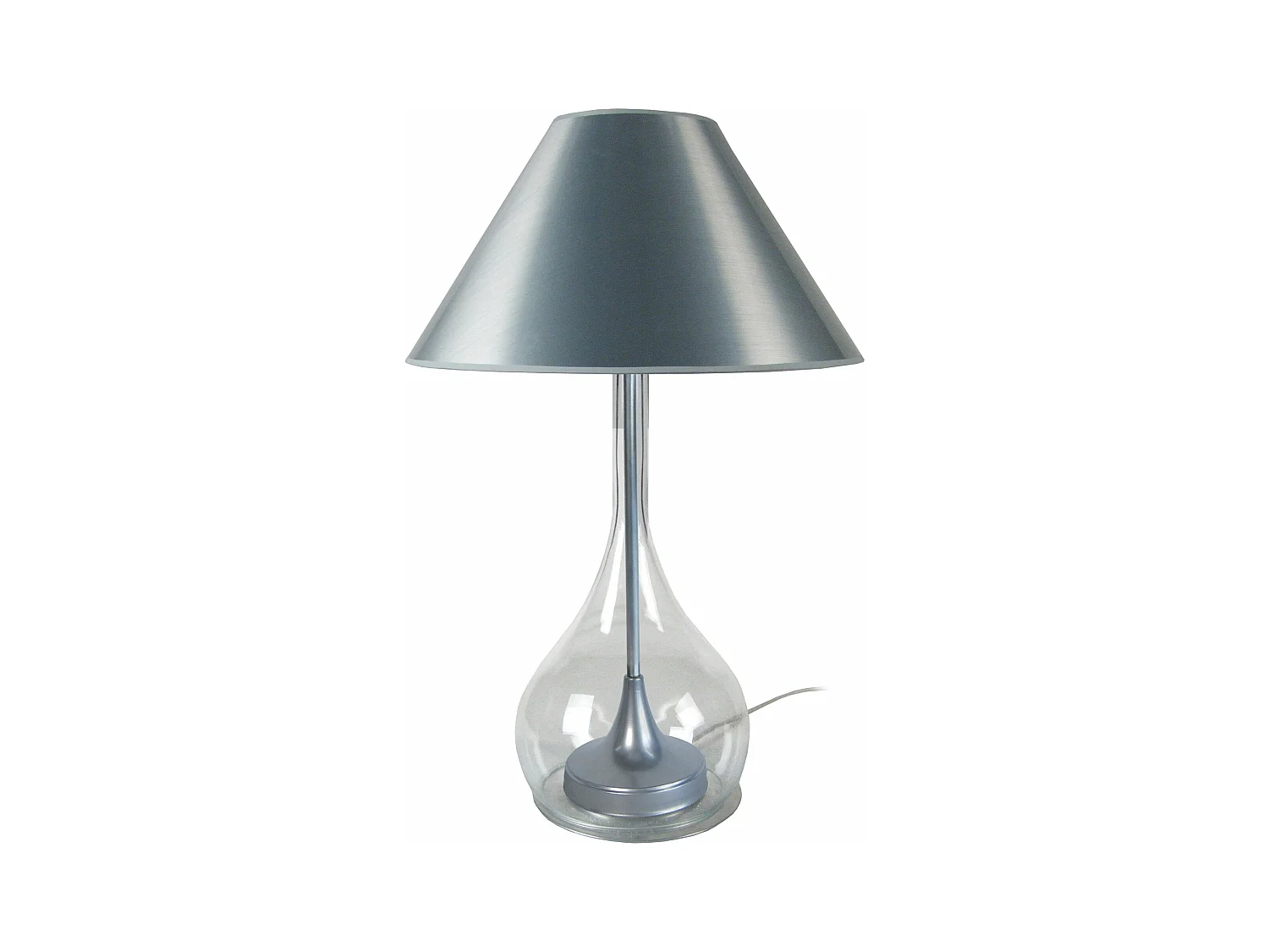 Lampe de salon vase verre transparent, aluminium 70 cm.
