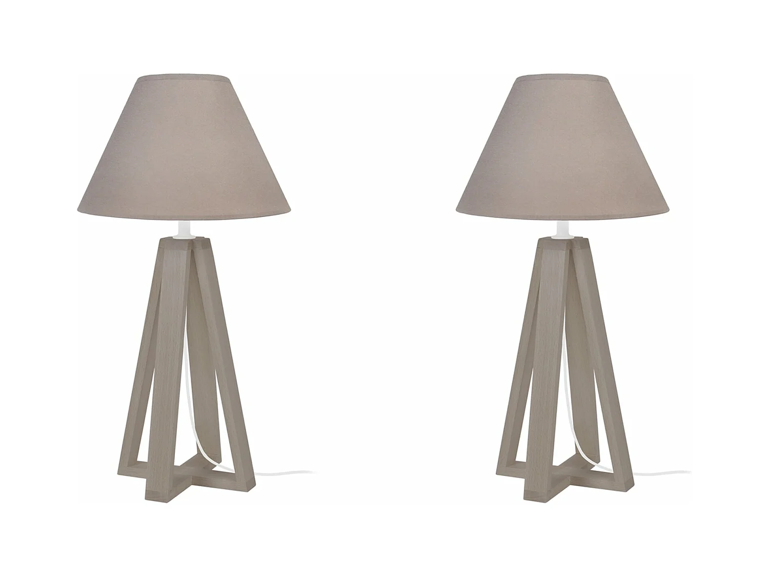 Pair de Lampes de chevet colonne bois  taupe,aluminium 50 cm.