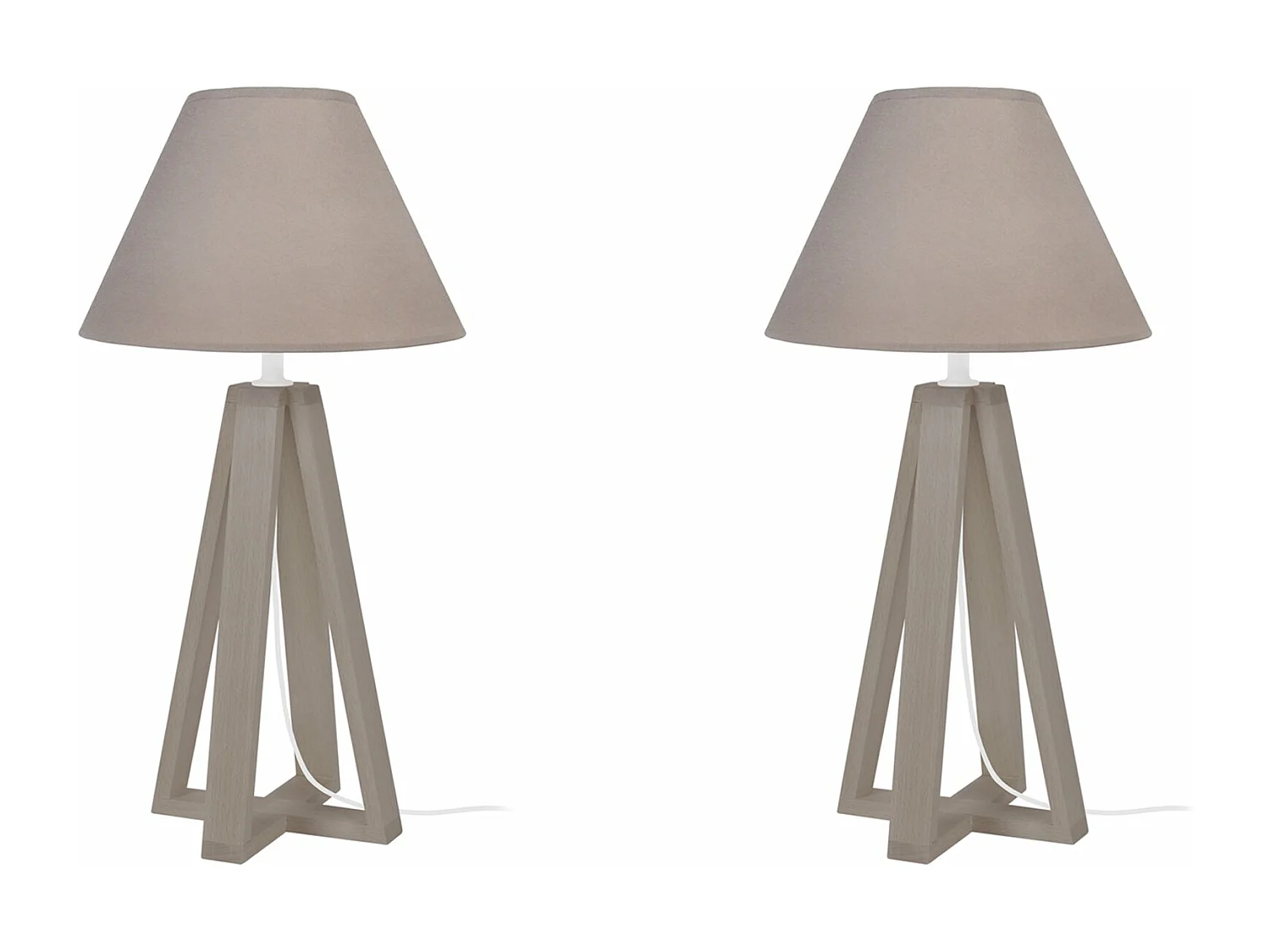 Pair de Lampes de chevet colonne bois  taupe,aluminium 50 cm.