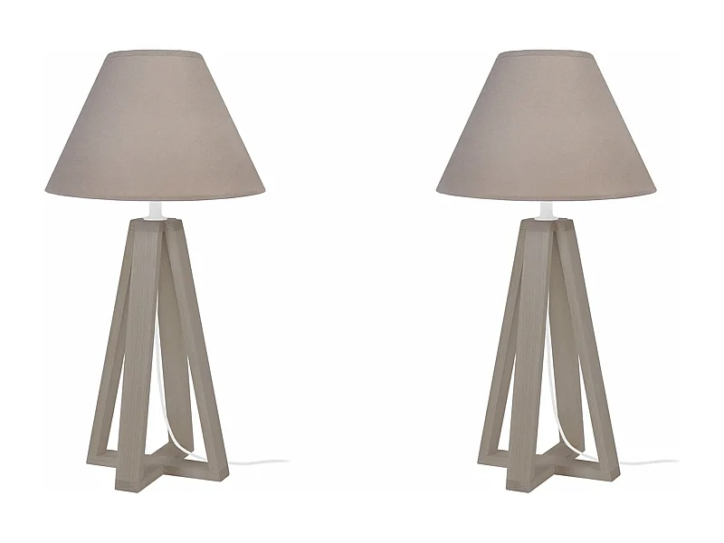 Pair de Lampes de chevet colonne bois  taupe,aluminium 50 cm.