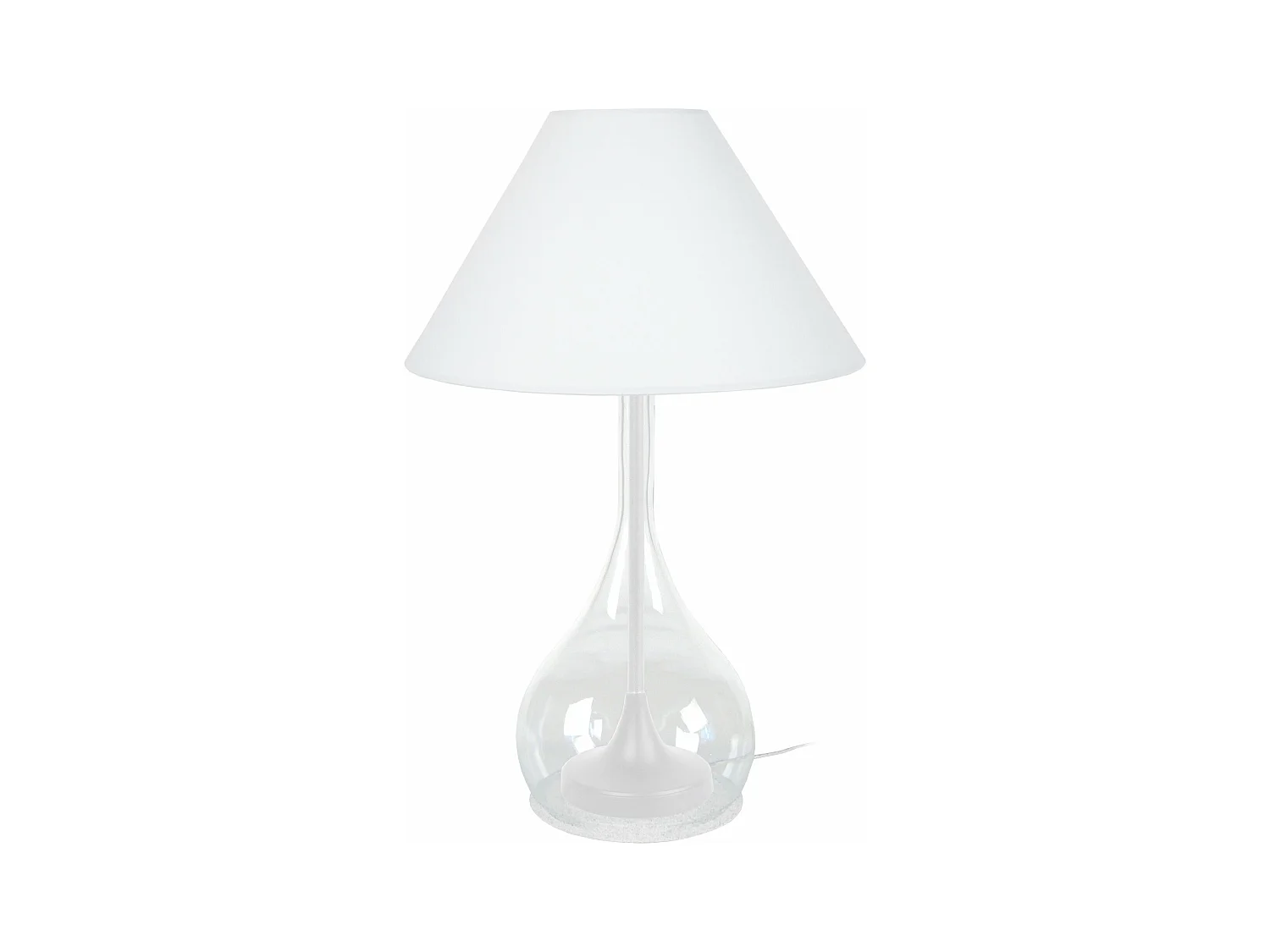 Lampe de salon vase verre transparent,  ivoire 70 cm.