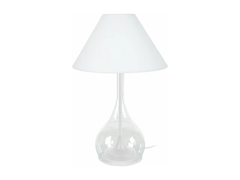 Lampe de salon vase verre transparent,  ivoire 70 cm.