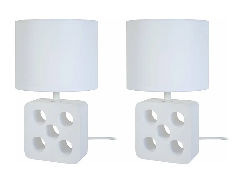 Pair de Lampes de chevet carré bois  blanc 3 trous trous, blanc 25,5 cm.