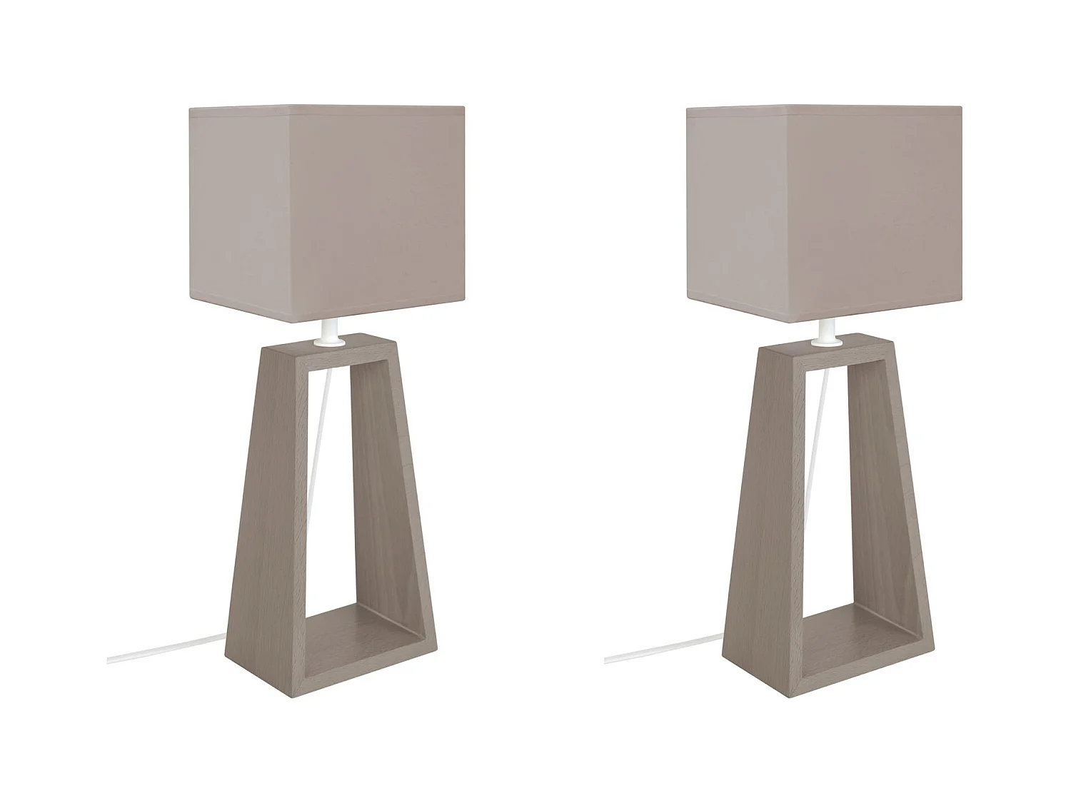 Pair de Lampes de chevet colonne bois  taupe 49 cm.