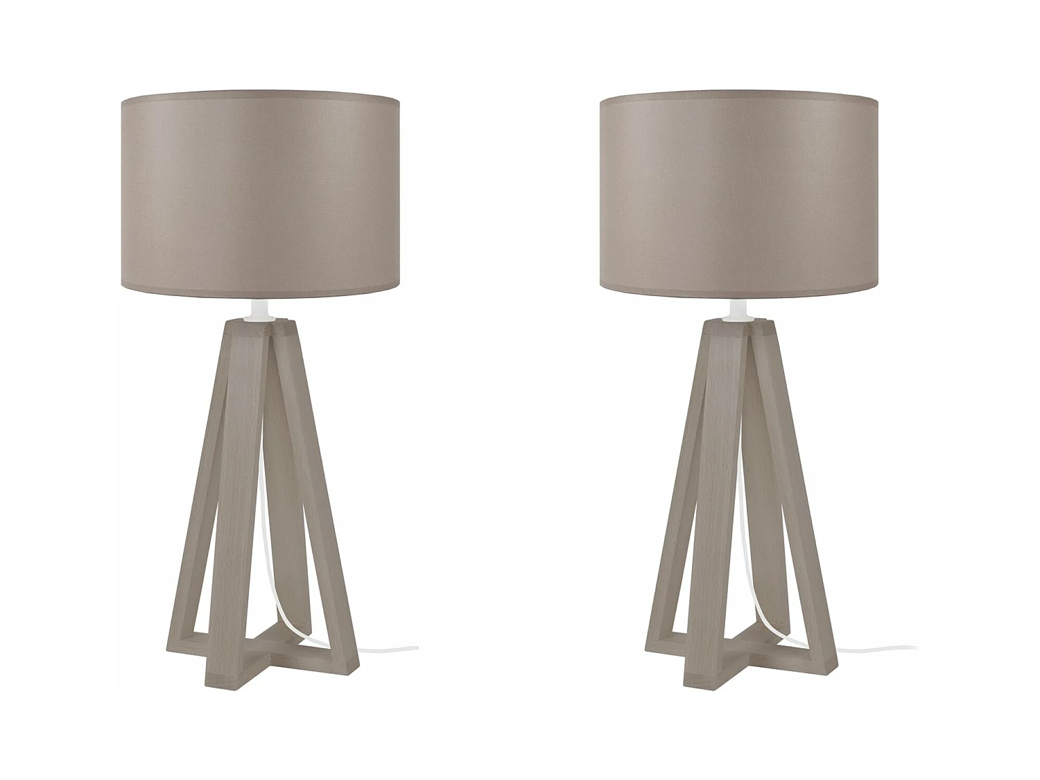 Pair de Lampes de chevet colonne bois  taupe,aluminium 49 cm.