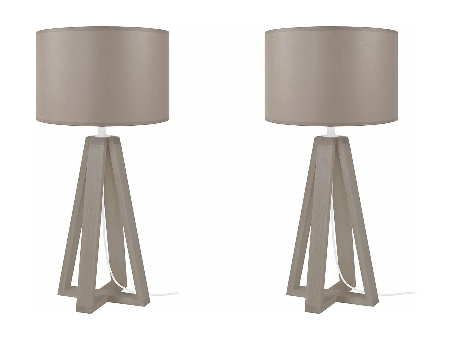 Pair de Lampes de chevet colonne bois  taupe,aluminium 49 cm.