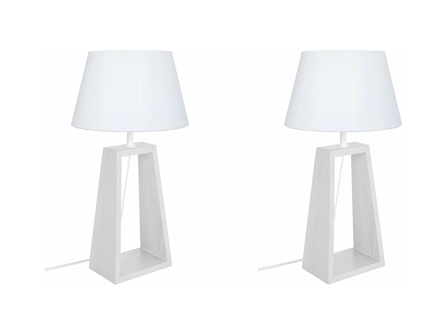 Pair de Lampes de chevet colonne bois,  blanc 49 cm.