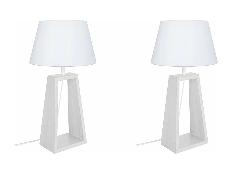 Pair de Lampes de chevet colonne bois,  blanc 49 cm.