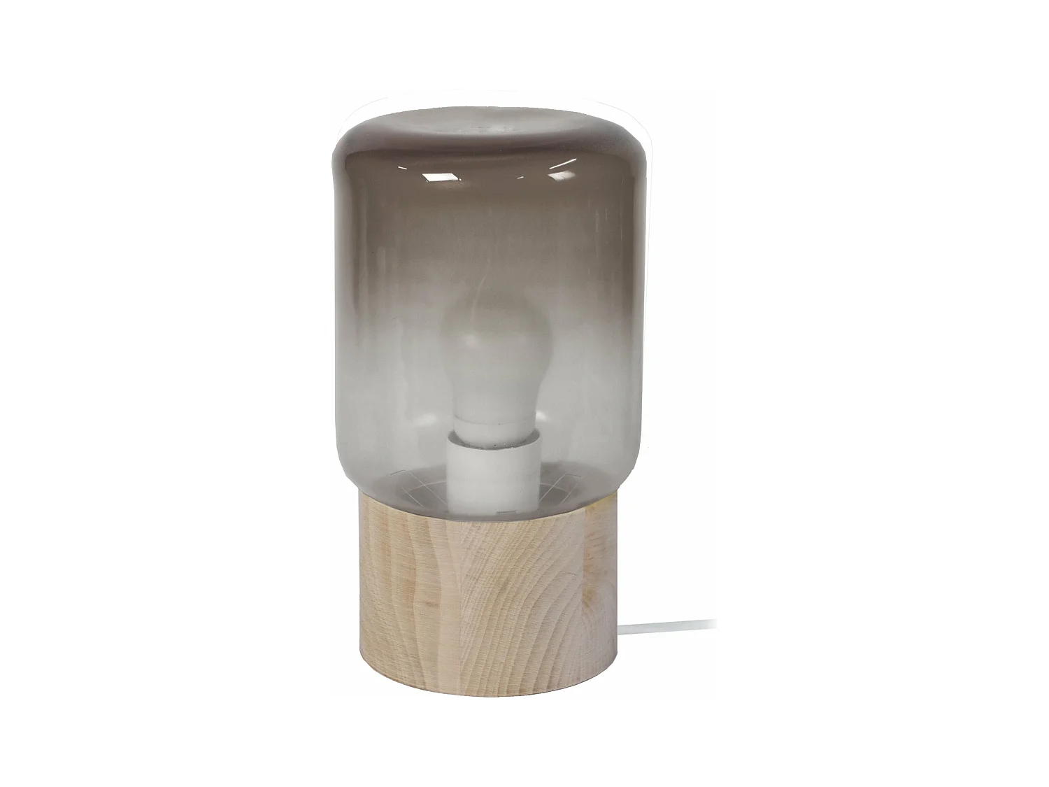 Lampe de chevet cylindre bois  naturel,verre fumée 22 cm.