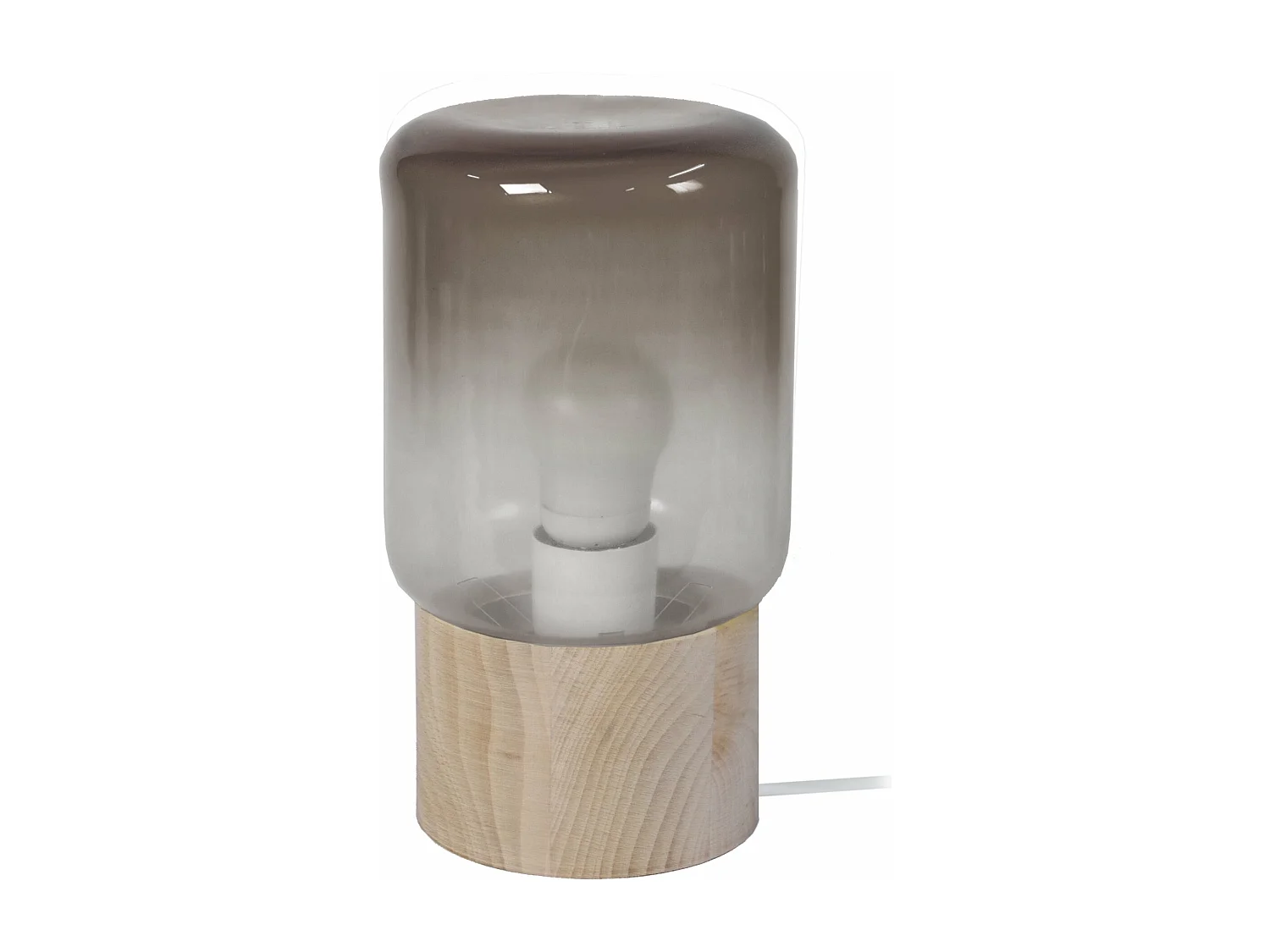Lampe de chevet cylindre bois  naturel,verre fumée 22 cm.