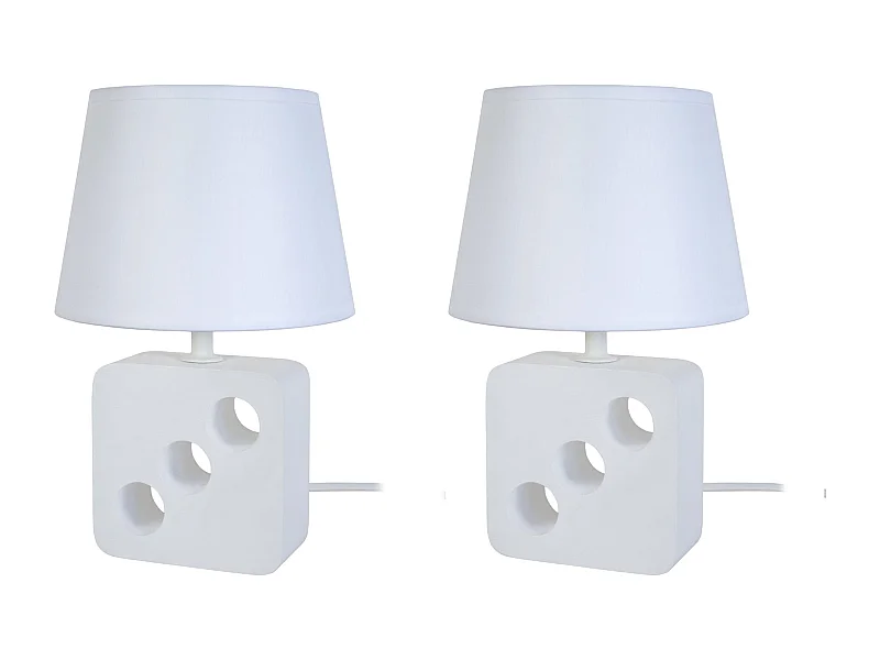 Pair de Lampes de chevet carré bois  blanc 3 trous , blanc 25,5 cm.