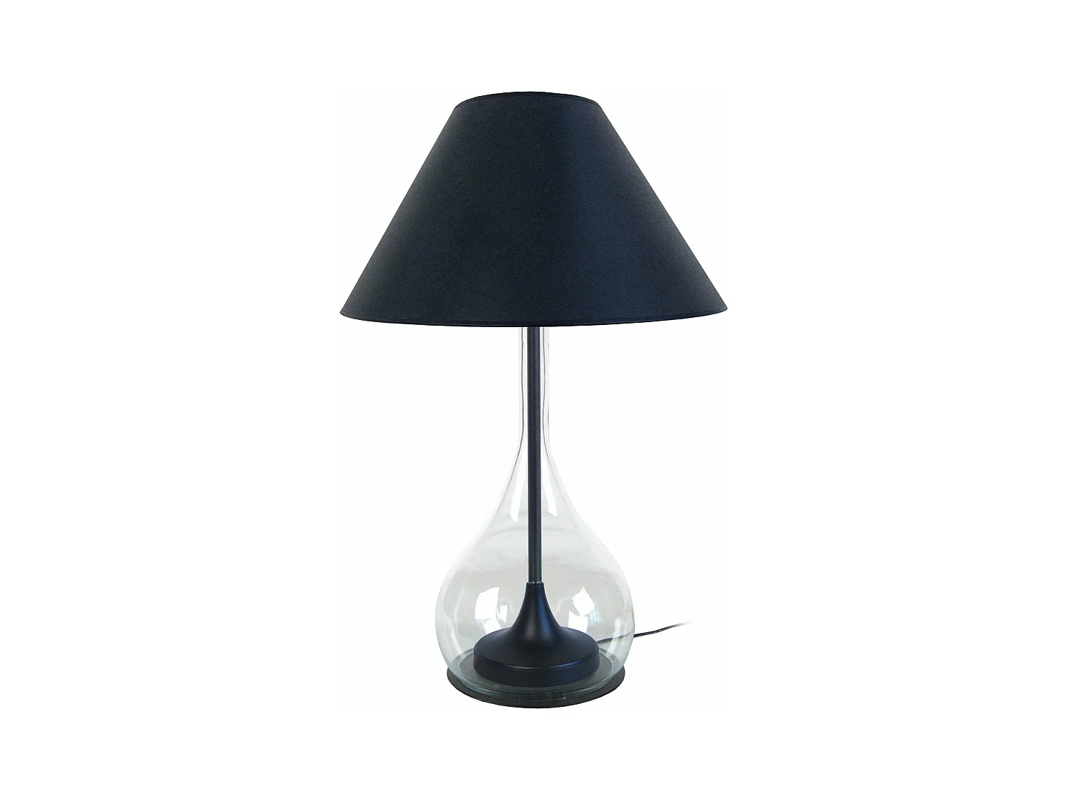 Lampe de salon vase verre transparent,  noir 70 cm.