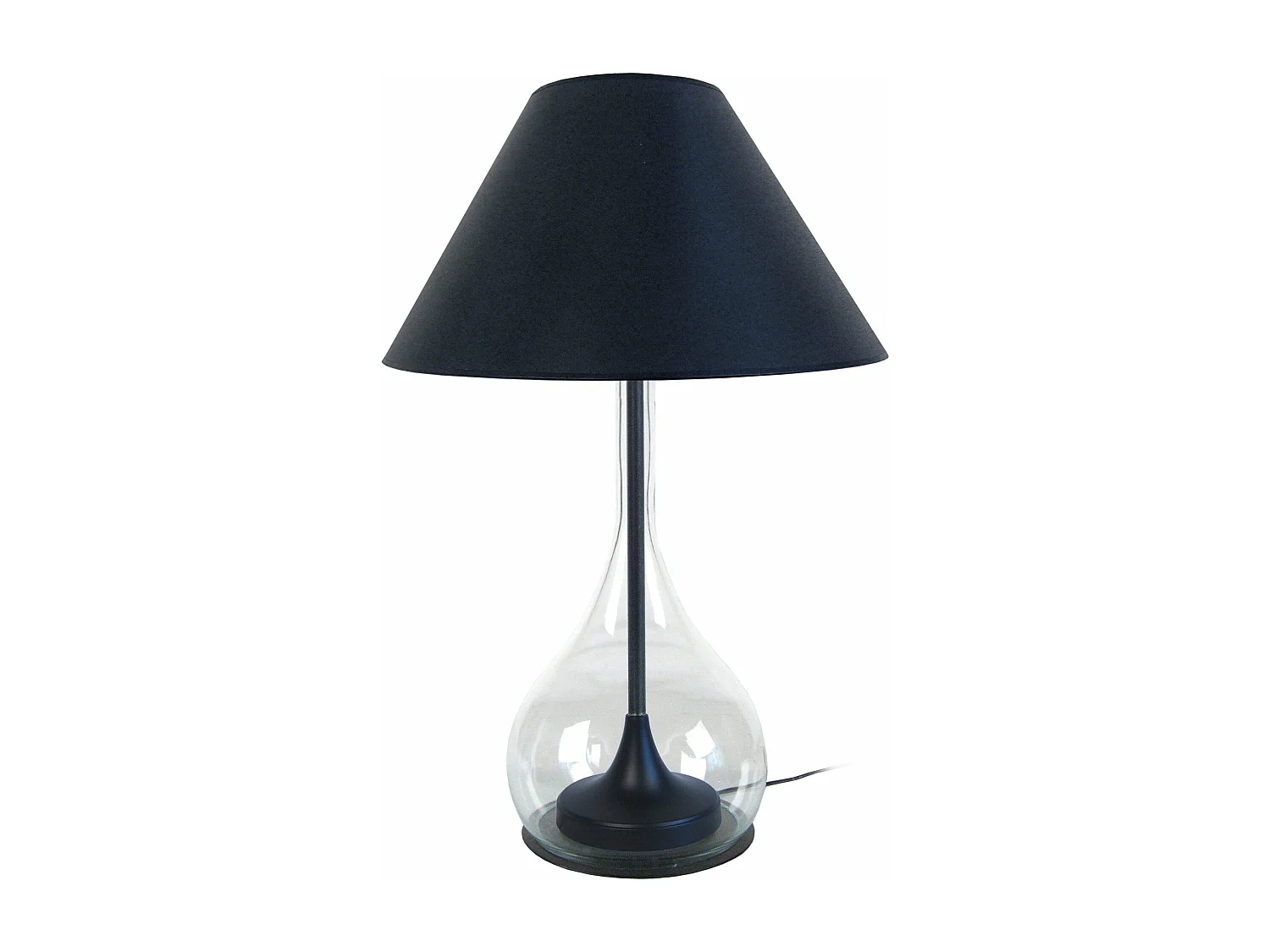 Lampe de salon vase verre transparent,  noir 70 cm.