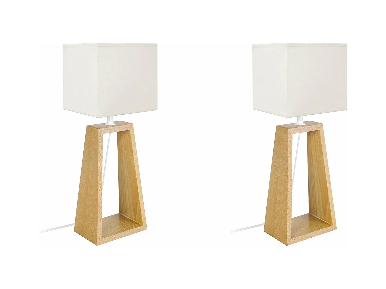 Pair de Lampes de chevet colonne bois  naturel,cylindre écru 49 cm.