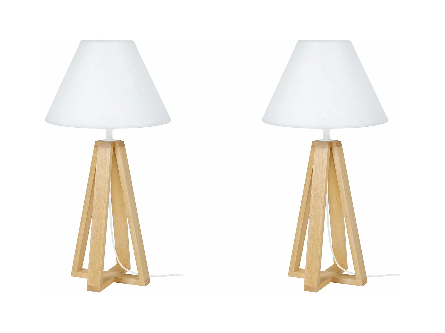 Pair de Lampes de chevet colonne bois  naturel,aluminium 50 cm.