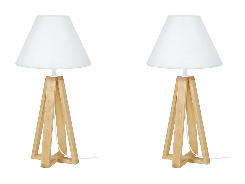 Pair de Lampes de chevet colonne bois  naturel,aluminium 50 cm.